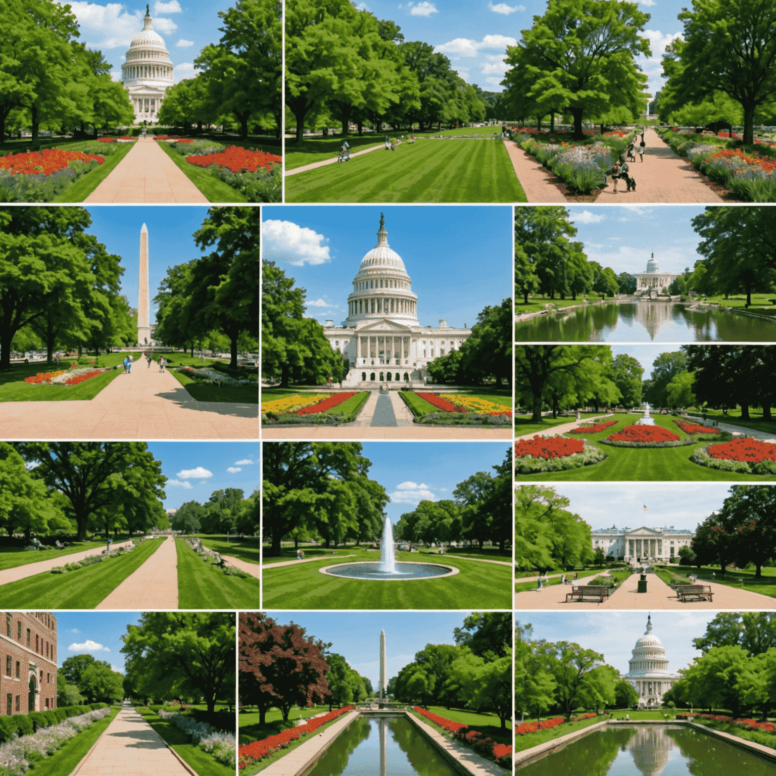 Collage of lesser-known Washington D.C. attractions including a hidden garden, a small museum, a local cafe, a secluded park, and a unique architectural detail