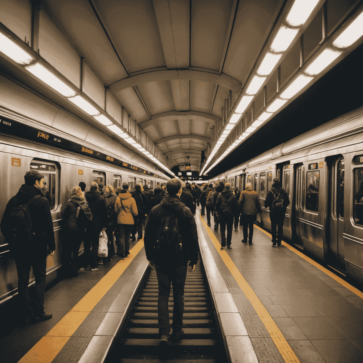 Washington D.C. Metro station with trains and passengers