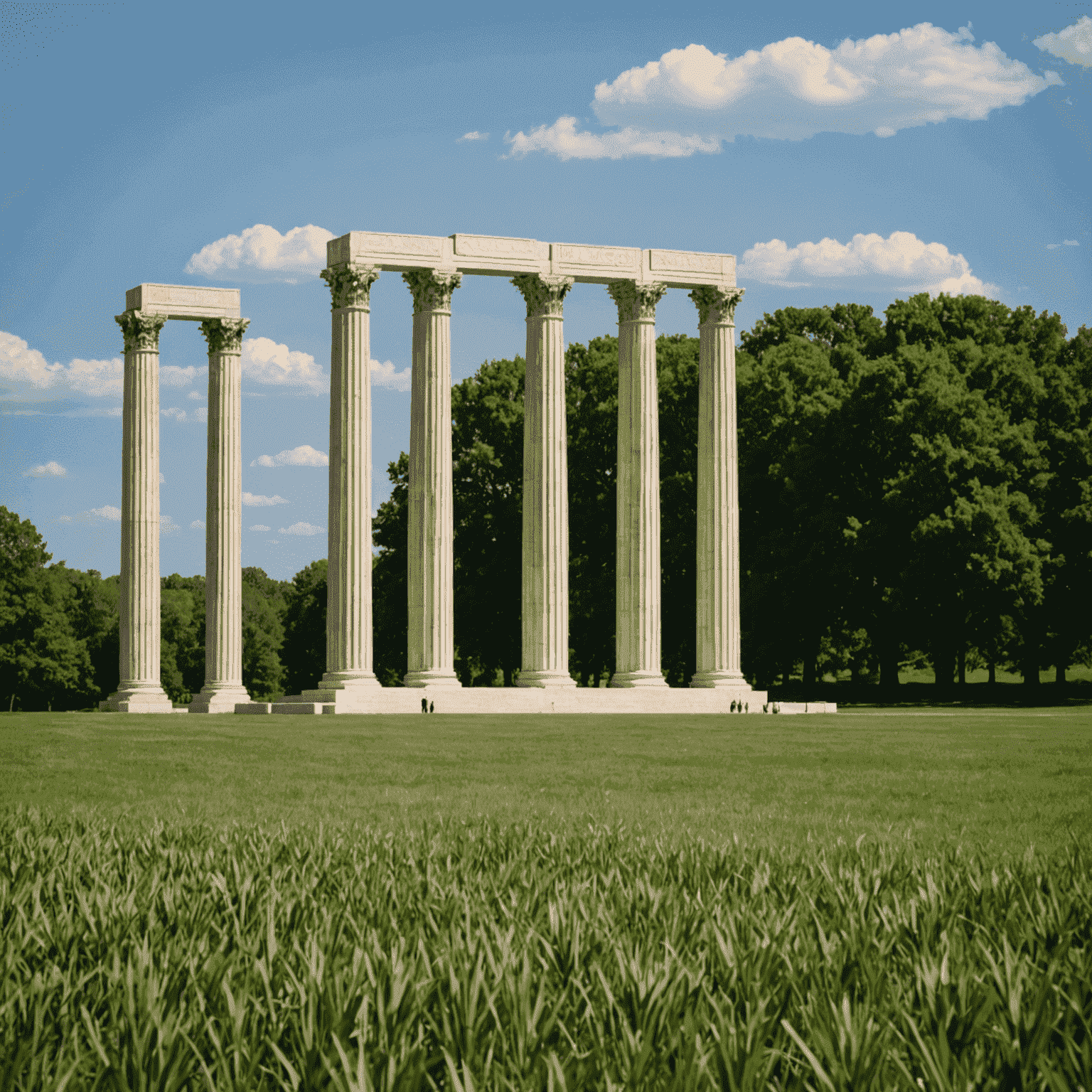 The National Capitol Columns standing majestically in an open field at the National Arboretum