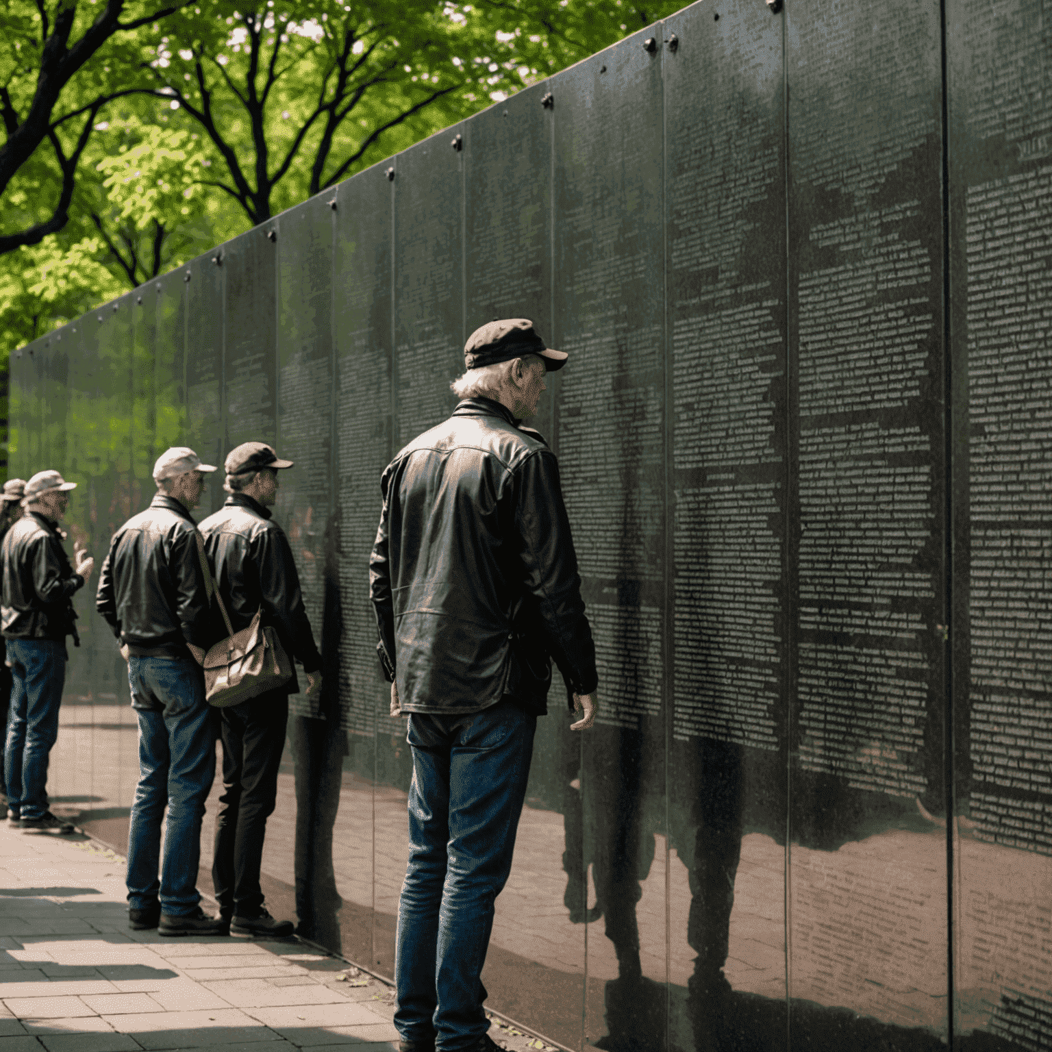 The Wall of the Vietnam Veterans Memorial with visitors reflecting